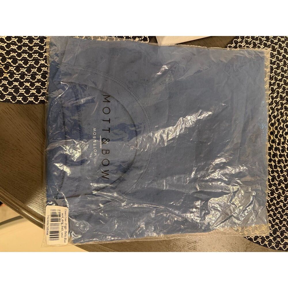Mott & Bow Driggs Classic Crew T Shirt Mens Large Baltic Blue Cotton New